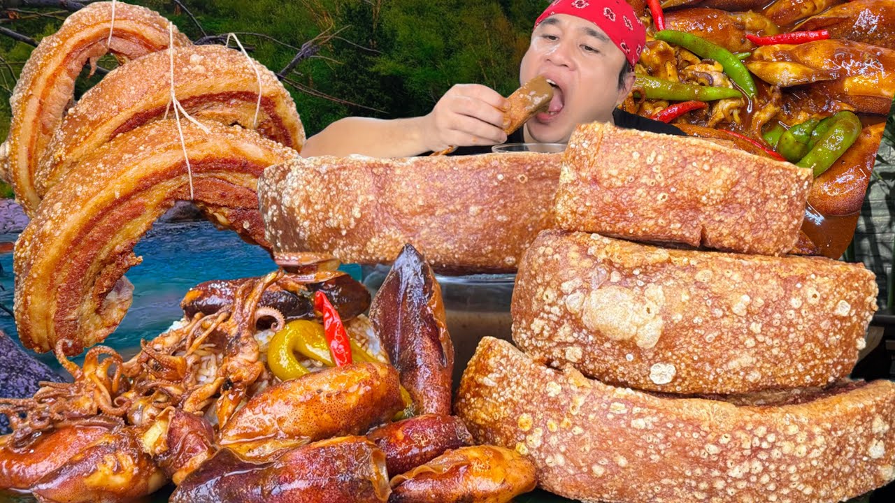 Spicy Squid & Lechon Kawali Mukbang Pinoy Mukbang