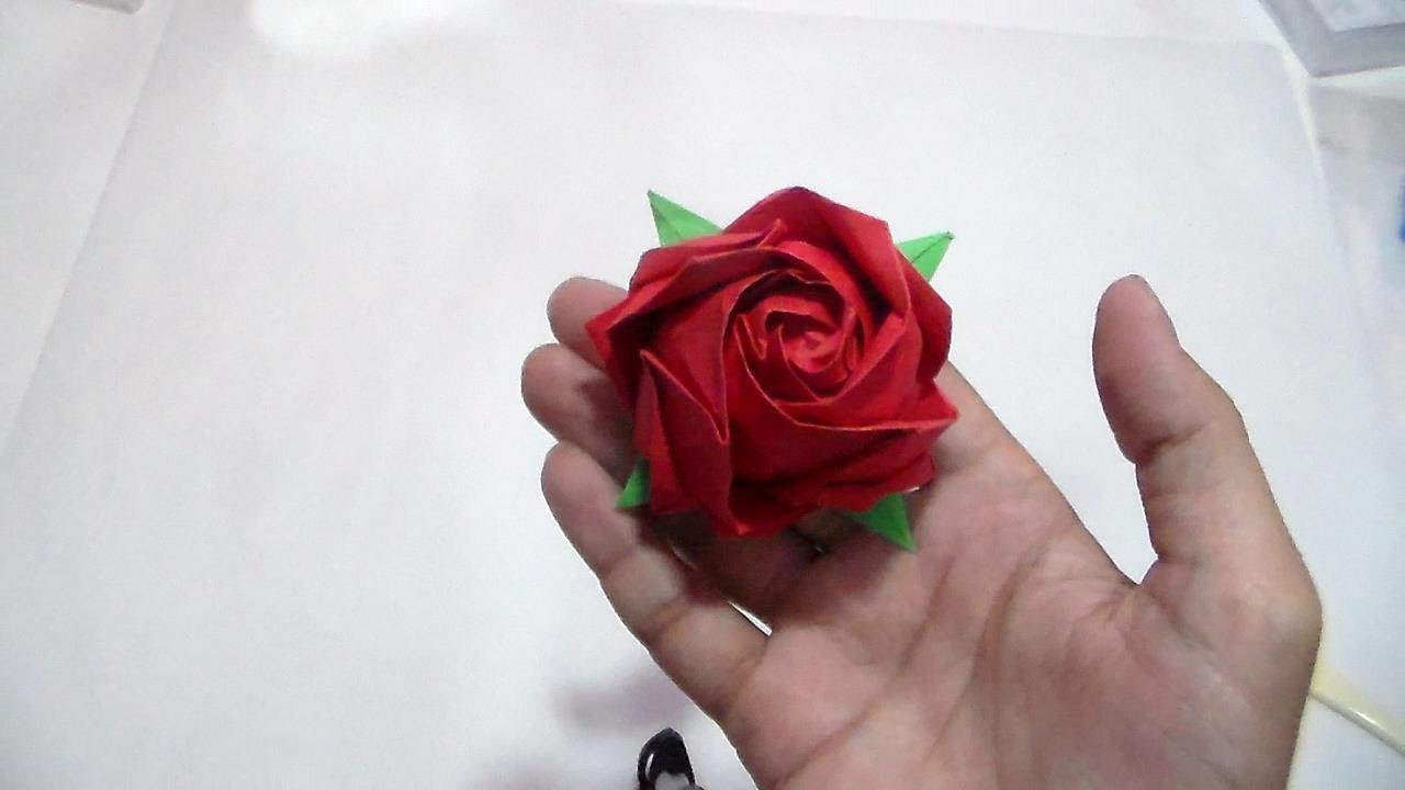 How to make Fukuyama rose by Toshikazu Kawasaki-(HD) وردة اوريجامي