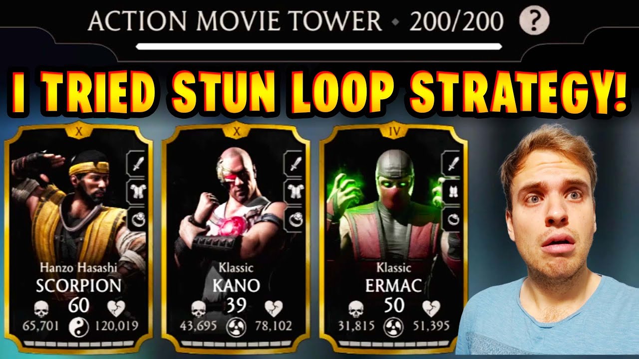 MK Mobile. Action Movie Tower Battle 200 with STUN LOOP Team. This Was a Bad Idea...
