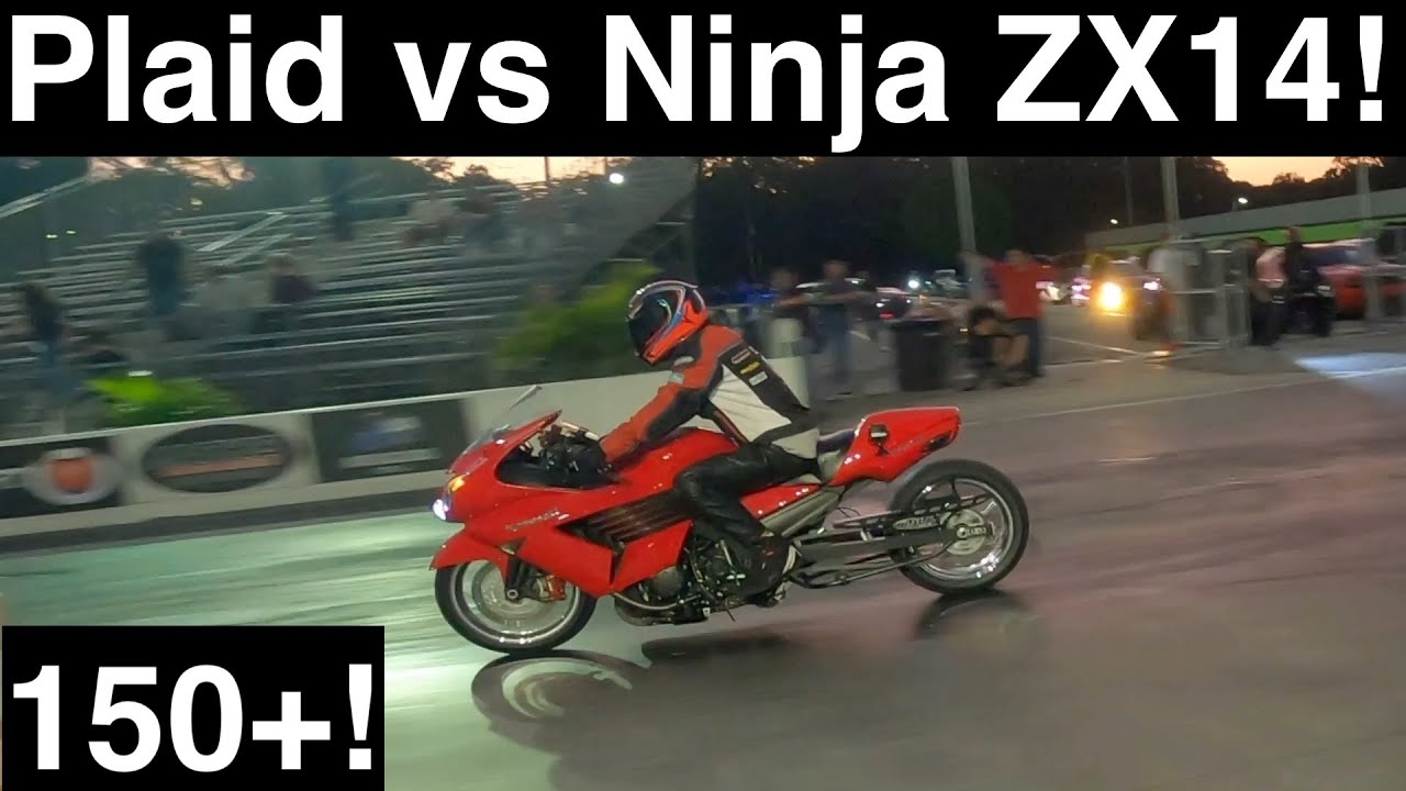 Plaid vs Ninja ZX14! Tesla vs Kawasaki! 1/4 Mile Roll Race, both going over 150MPH!