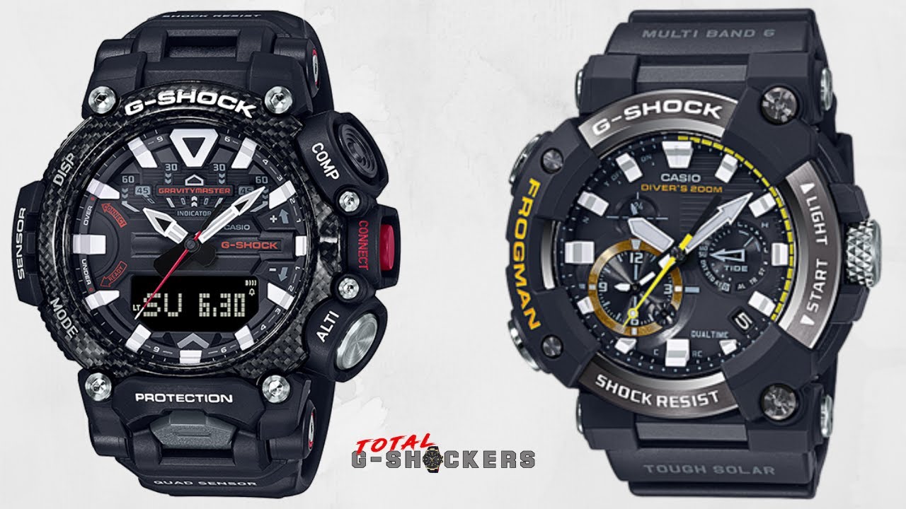 Casio G-Shock Carbon Core Guard GRB200-1A Gravitymaster vs Master of G Analog GWFA1000-1A Frogman