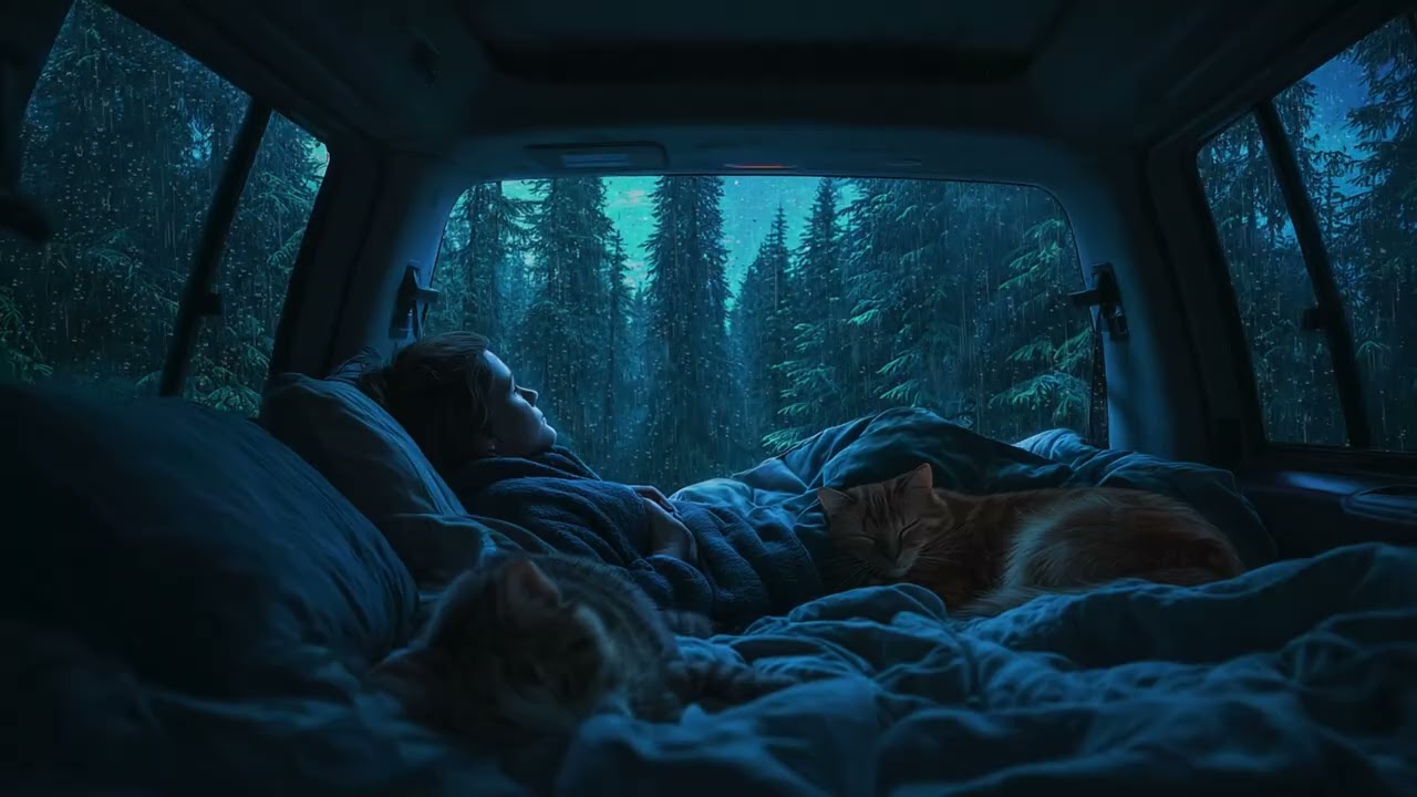 Cozy Car Camping ⛈️ Sleeping under a Glass Roof with Fluffy Pets
