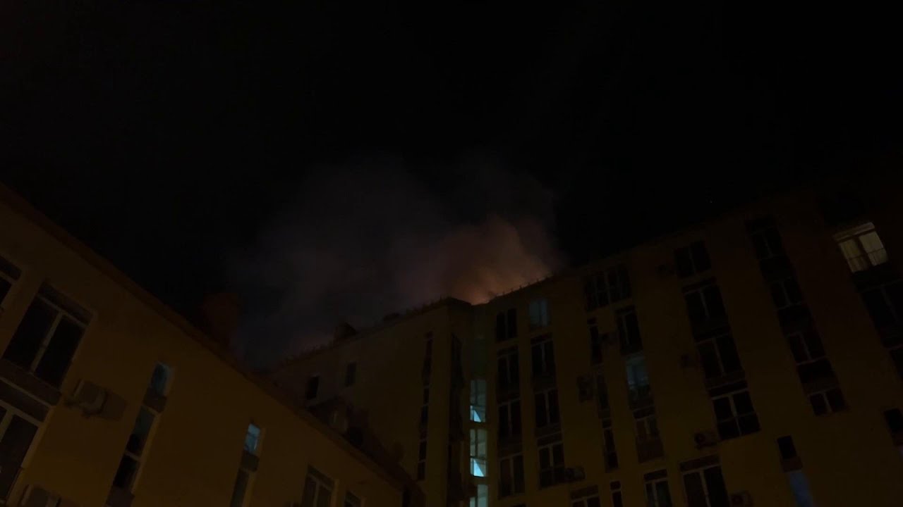 Drone attack over Kyiv causes fire in residential building