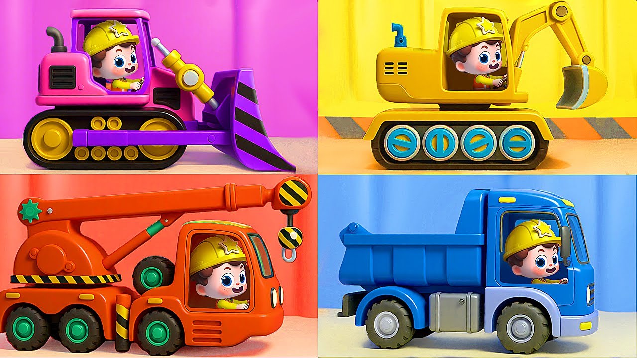 Wheels on the Construction Trucks | Digger, Mixer, Crane | Nursery Rhymes & Kids Songs | BabyBus