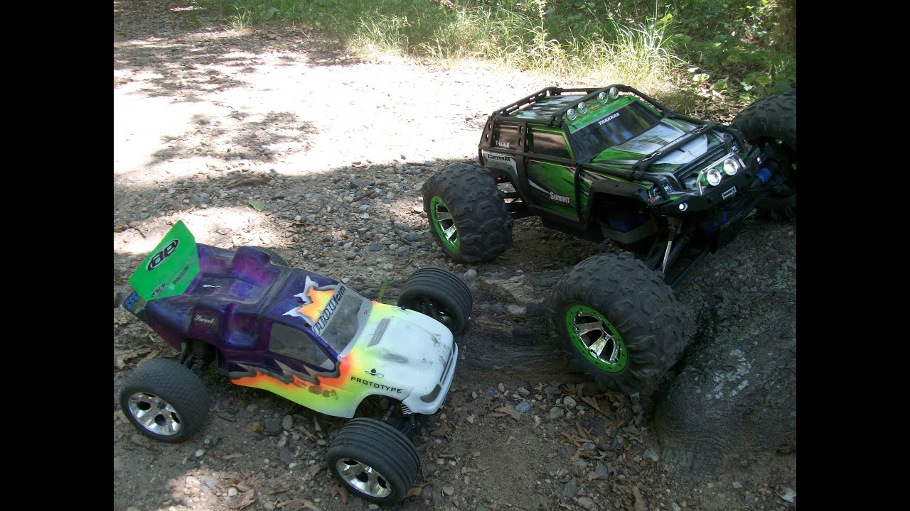 Traxxas Rustler VXL And Summit Bashing And Crawling