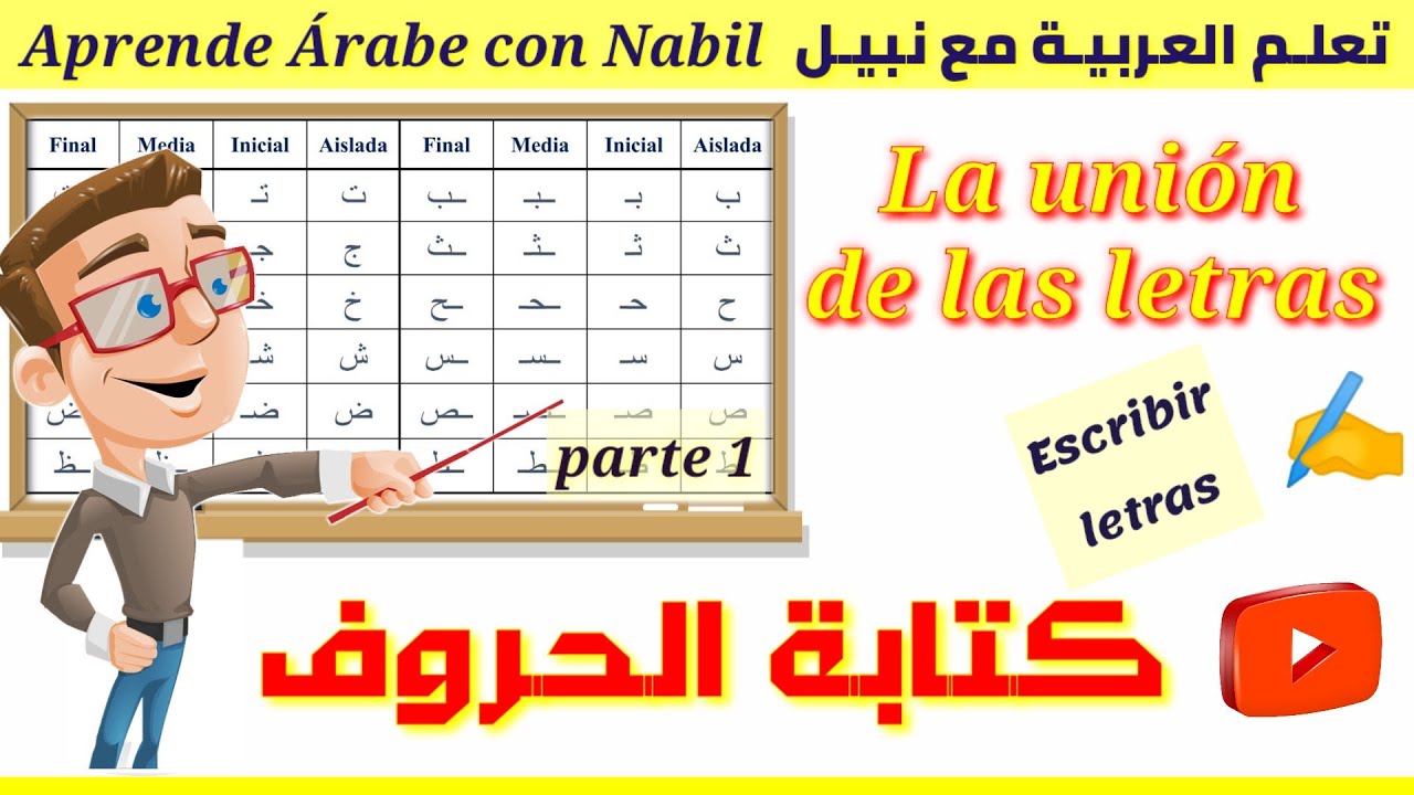 Aprender Árabe, "lección 3 parte 1", Unión de las letras, la escritura en árabe, تعلم العربية