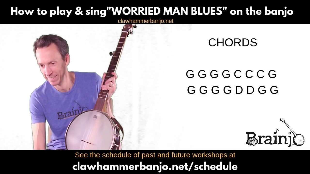 Урок игры и пения песни «Worrieed Man Blues» на банджо в стиле «коготь молотка».