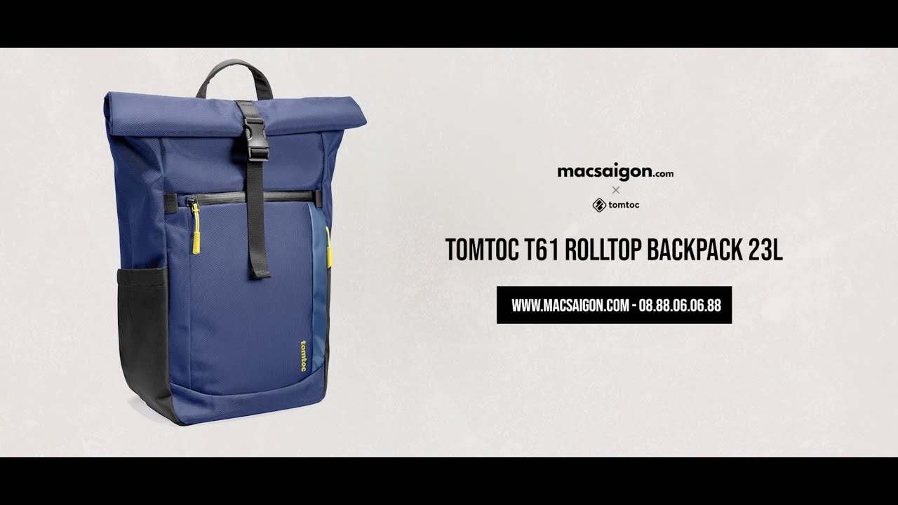 Tomtoc T61 Rolltop Backpack 23L (Lên đến 16-inch) - Dark Blue