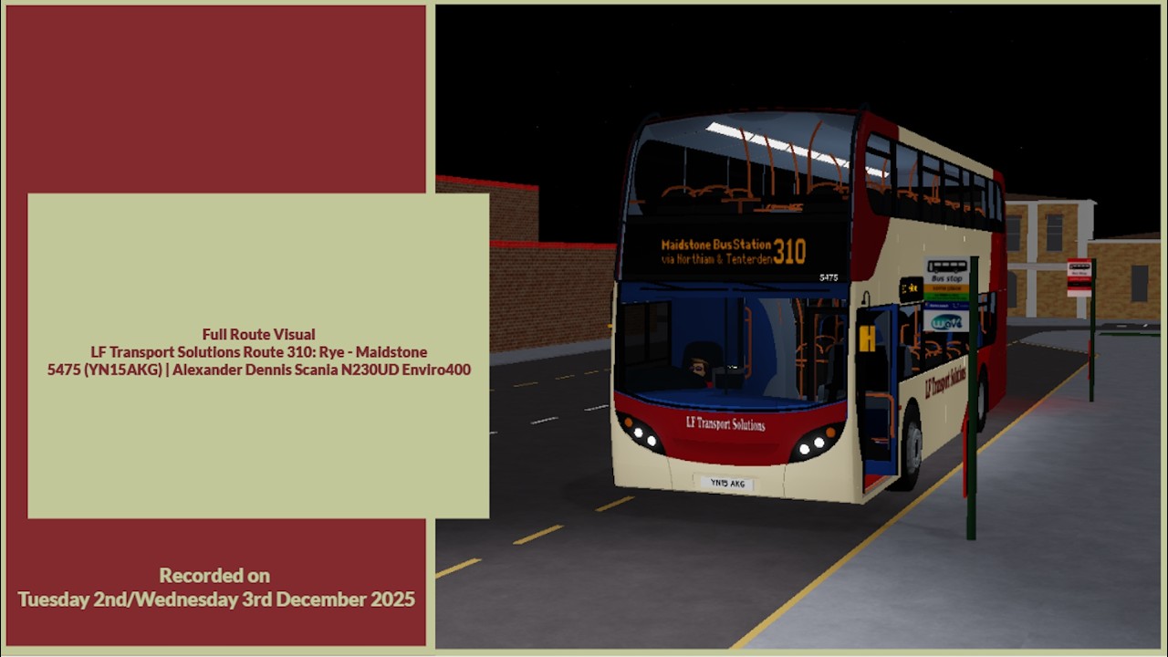 Full Route Visual | LF Transport Solutions Route 310: Rye - Maidstone | 5475 (YN15AKG)