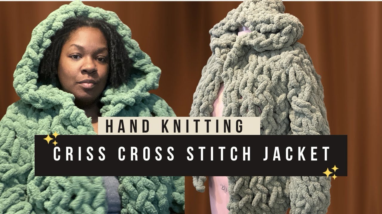 Cozy Crisscross Stitch Chunky handknit Jacket with Hood! | Chunky Hand Knit Hoodie