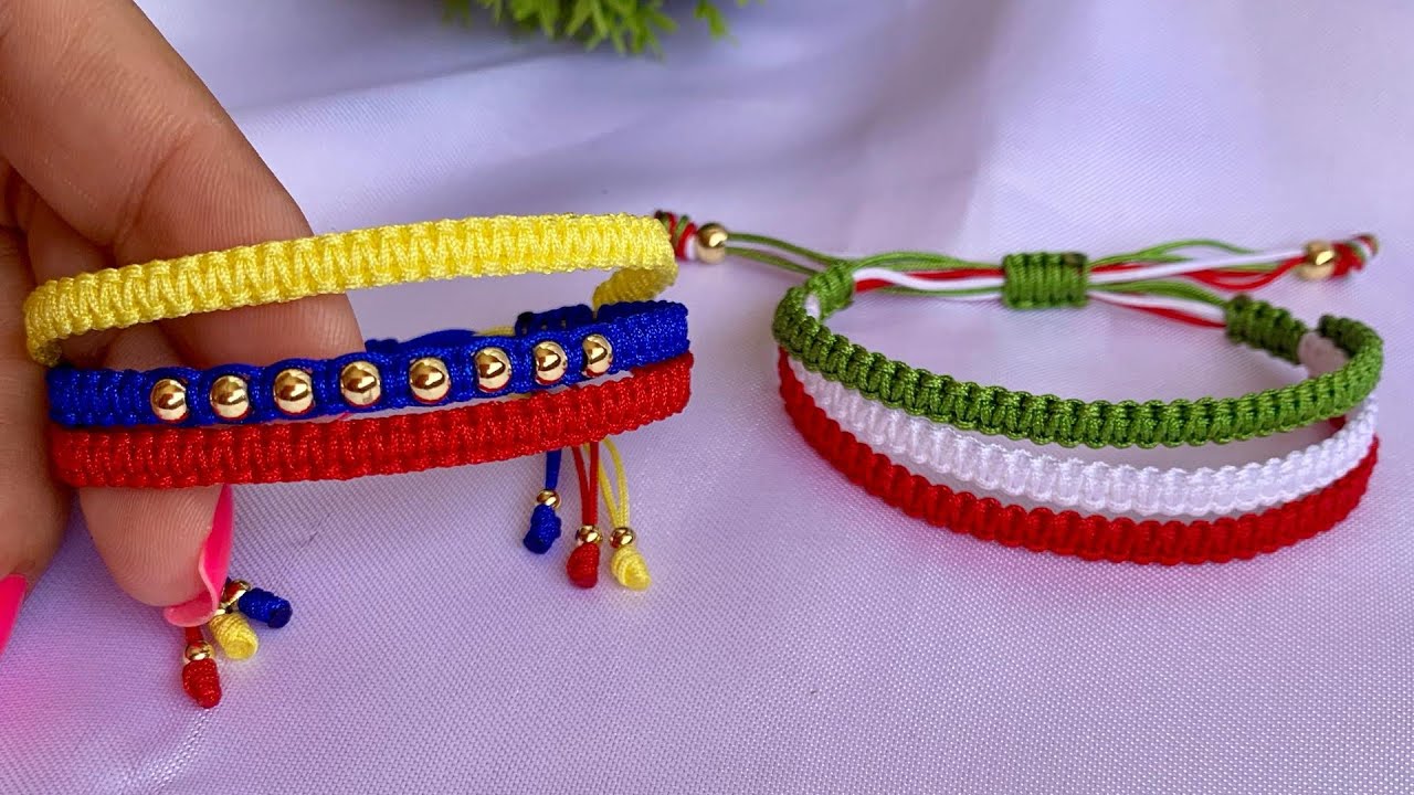 PULSERA TRICOLOR FACIL 🇻🇪🇨🇴🇲🇽 COMO HACERLA PASO A PASO