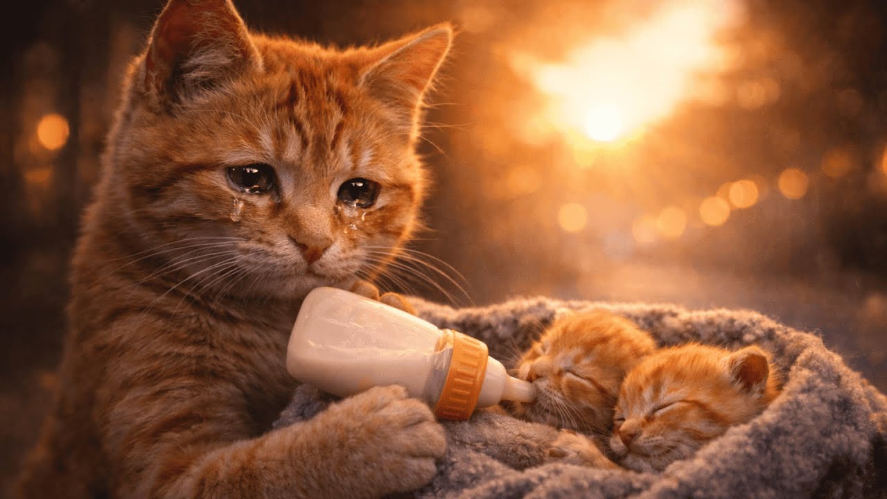An orphaned kitten raises her two little brothers and sisters on her own 💔🐾
