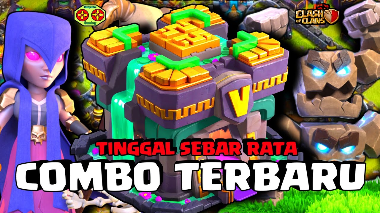 SERANGAN TH 14 PAKAI GOLEM METEOR & WITCH RATA 3 BINTANG - Clash Of Clans Indonesia