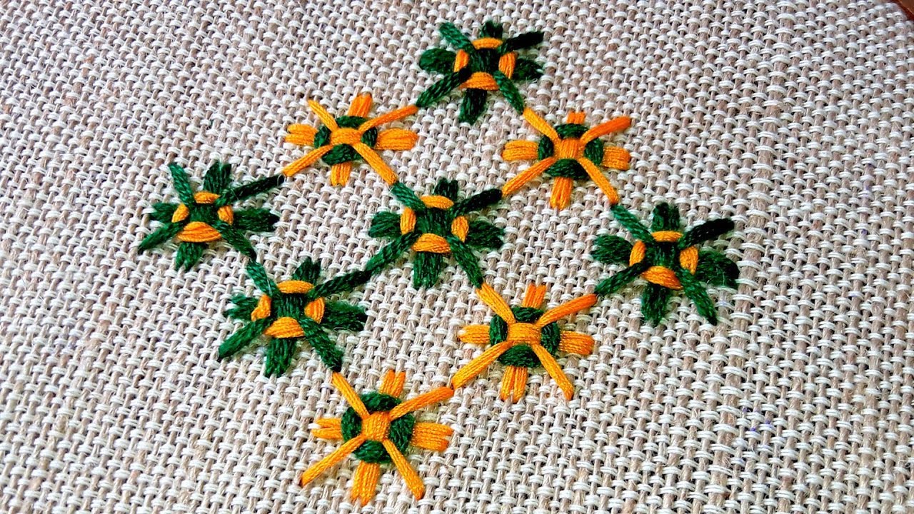 Hand Embroidery floor mat design by cherry blossom.