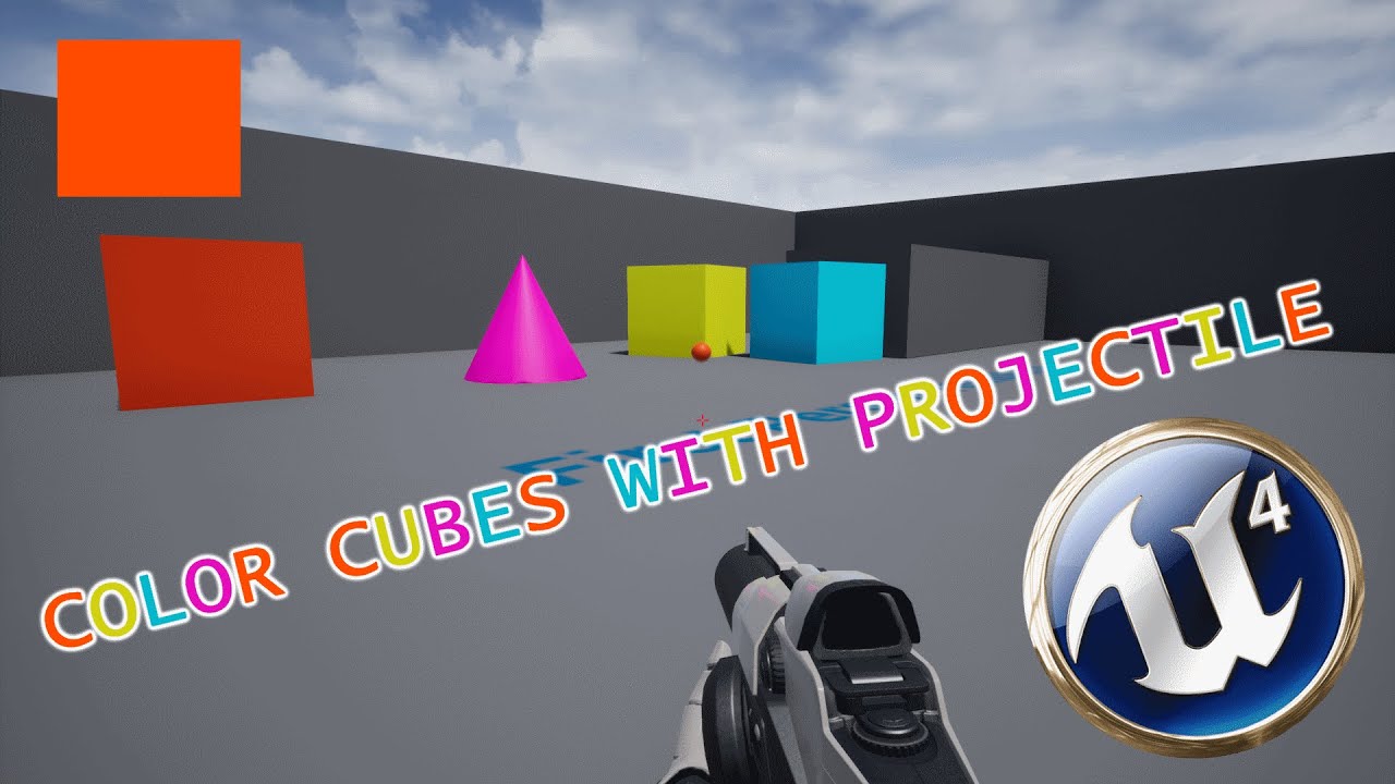UE 4 - FIRST LESSON - How to color Cubes with projectile in First Person Shooter Template