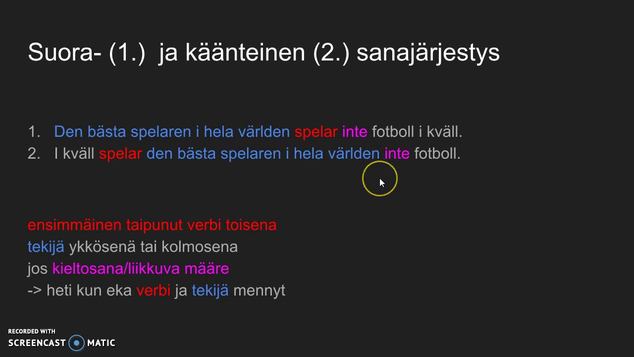 Päälauseen sanajärjestys ruotsi (RUB1)