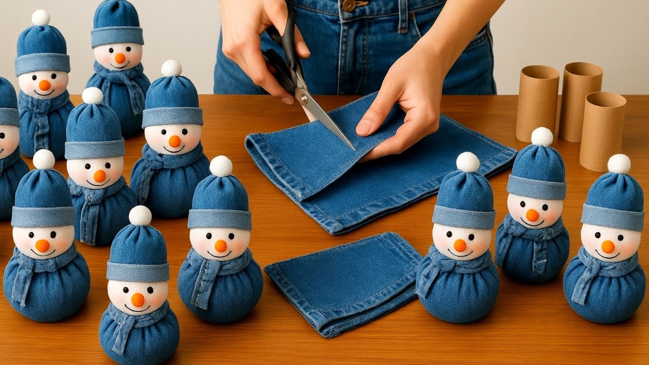 Don’t Throw Old Jeans! Make These Cute Snowmen ⛄