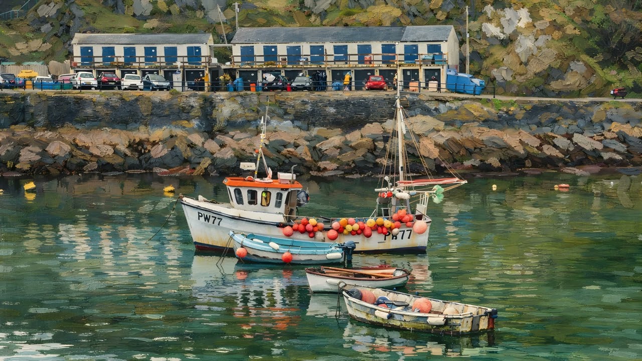 Cornish Fishing Harbour | Luxury 4K Coastal Oil Painting for Frame TV (2 Hours)
