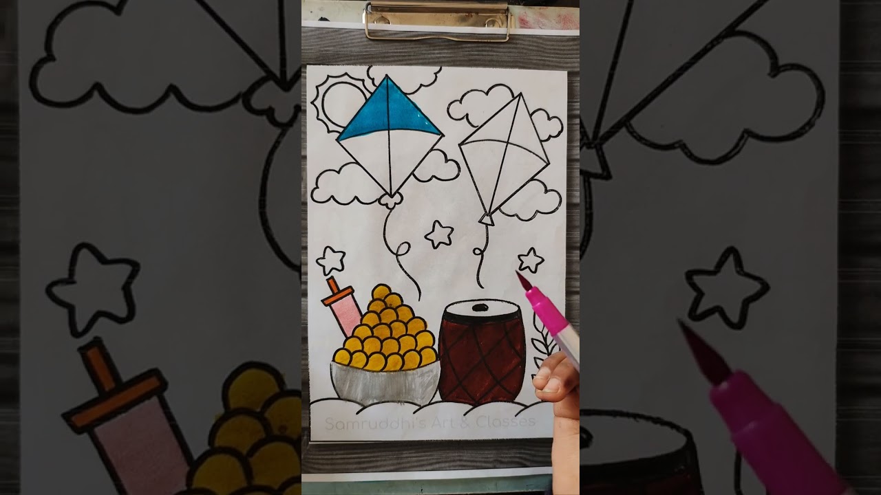 How to colour in kites 🪁🪁|| Simple Colouring for kids|| Artist krishnavi 