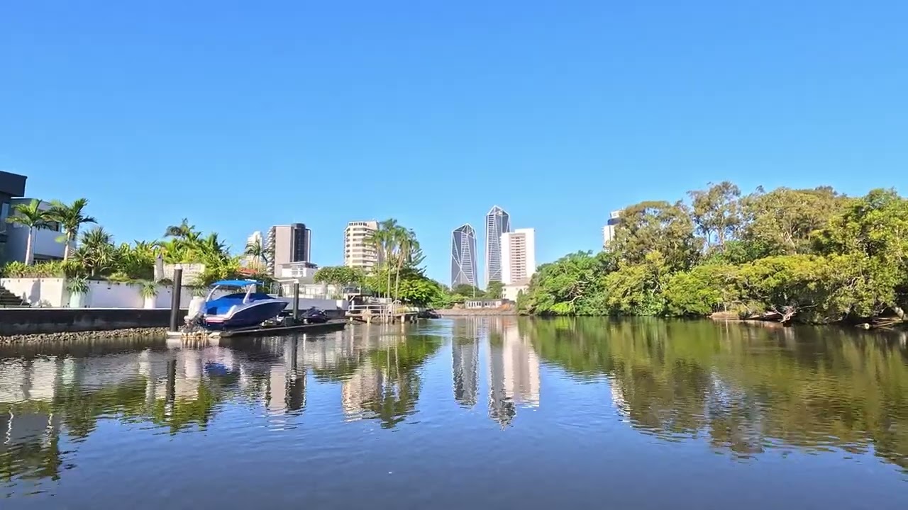 Gold Coast Waters by Boat – Broadbeach Waters to the Braodwater and back – Stock Footage