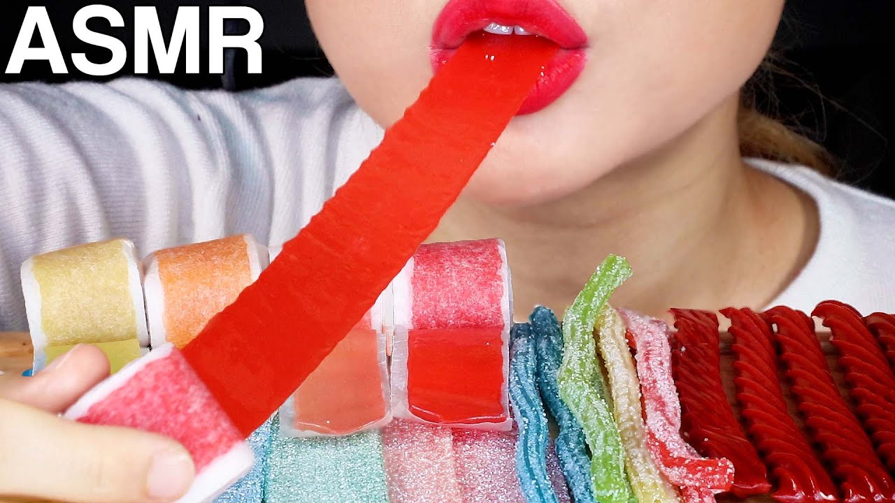 ASMR Chewy Gummy Candy 미국젤리 (트위즐러, 빨대젤리, 테이프젤리, 에어헤드, 하리보사워) 먹방 Eating Sounds