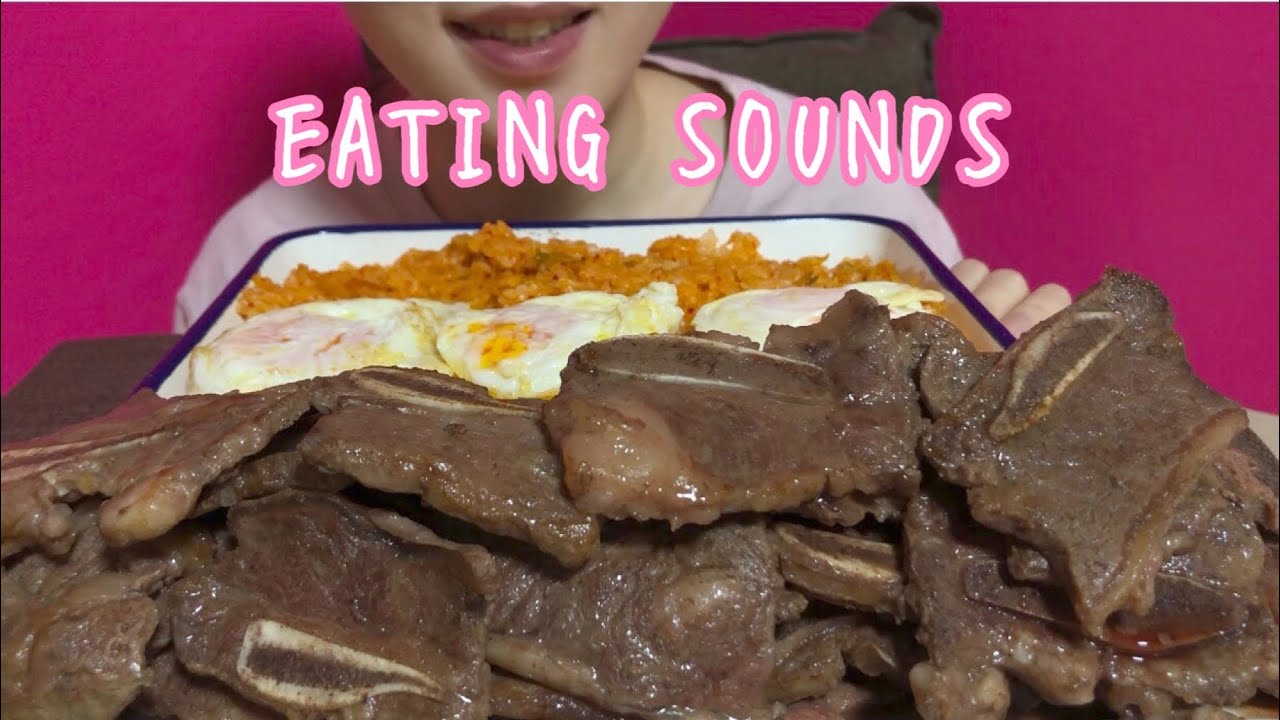 《Eating sounds》骨つきカルビ!キムチ焼き飯!Beef short ribs!Kimchi fried rice!