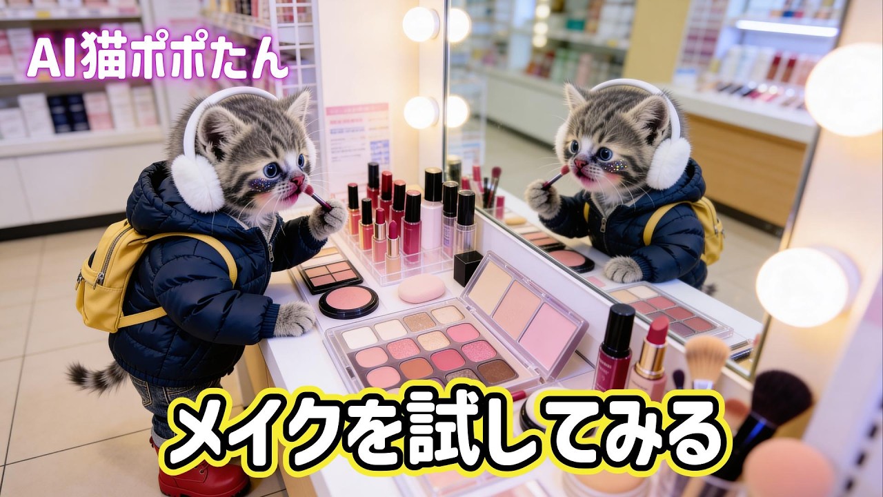 AI猫ポポたん ドラッグストアでメイクを試してみる