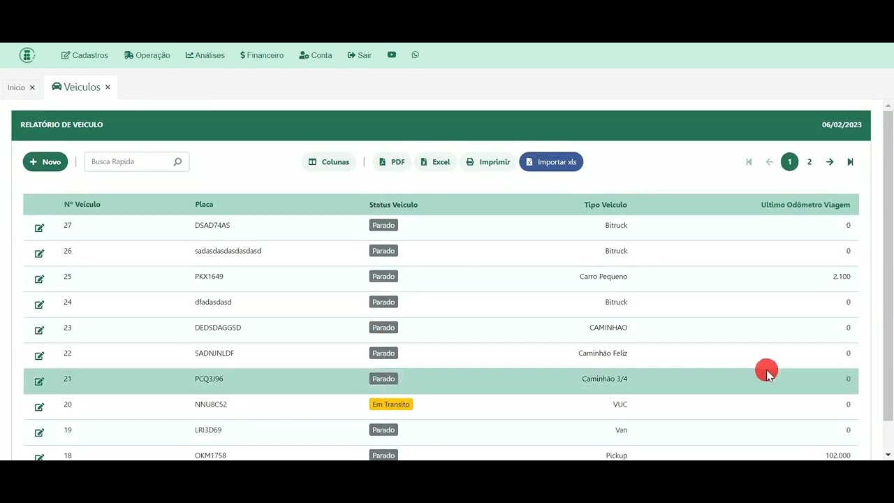 SISTEMA CONTROLE DE FROTA - CADASTROS -  VE&Iacute;CULOS