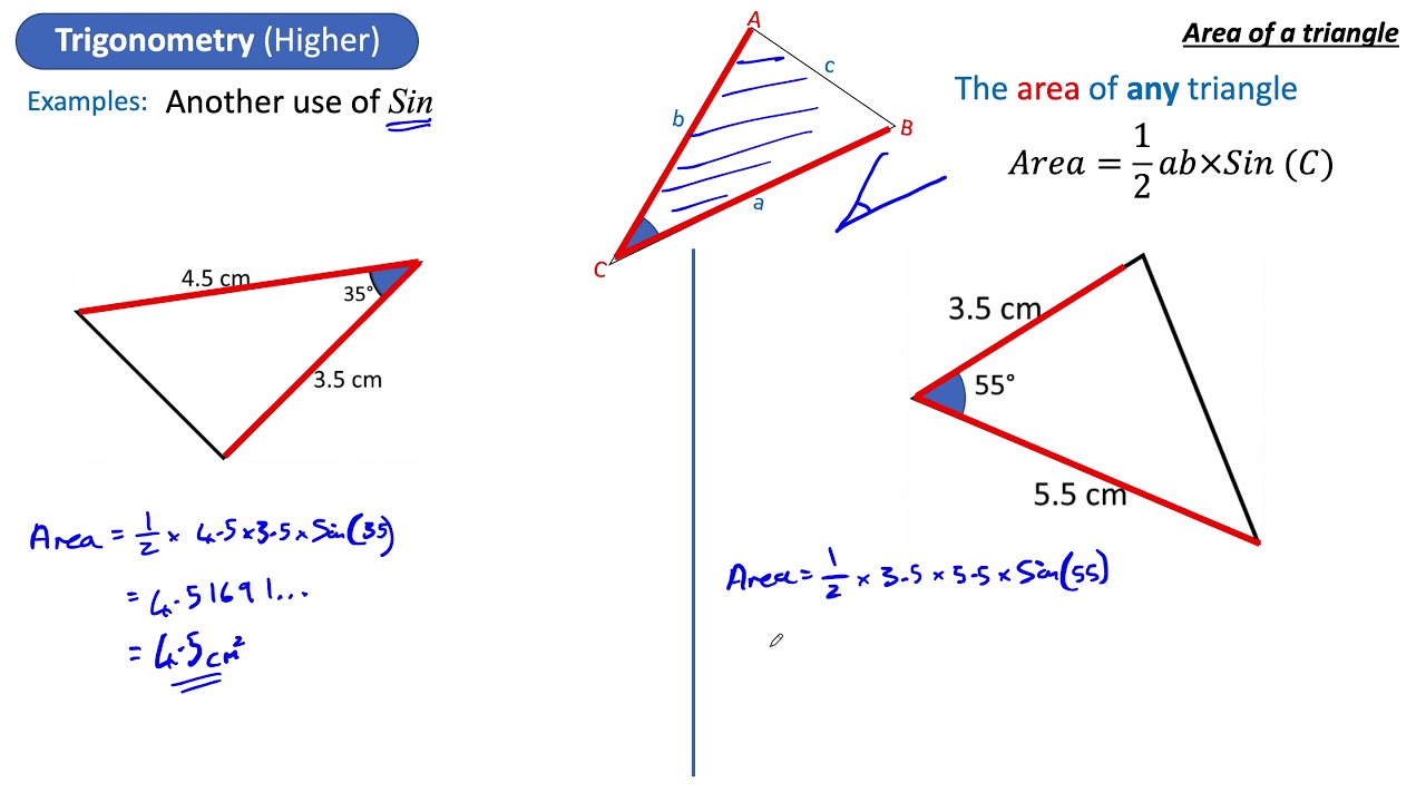 Area of a triangle -  1/2 a b SinC