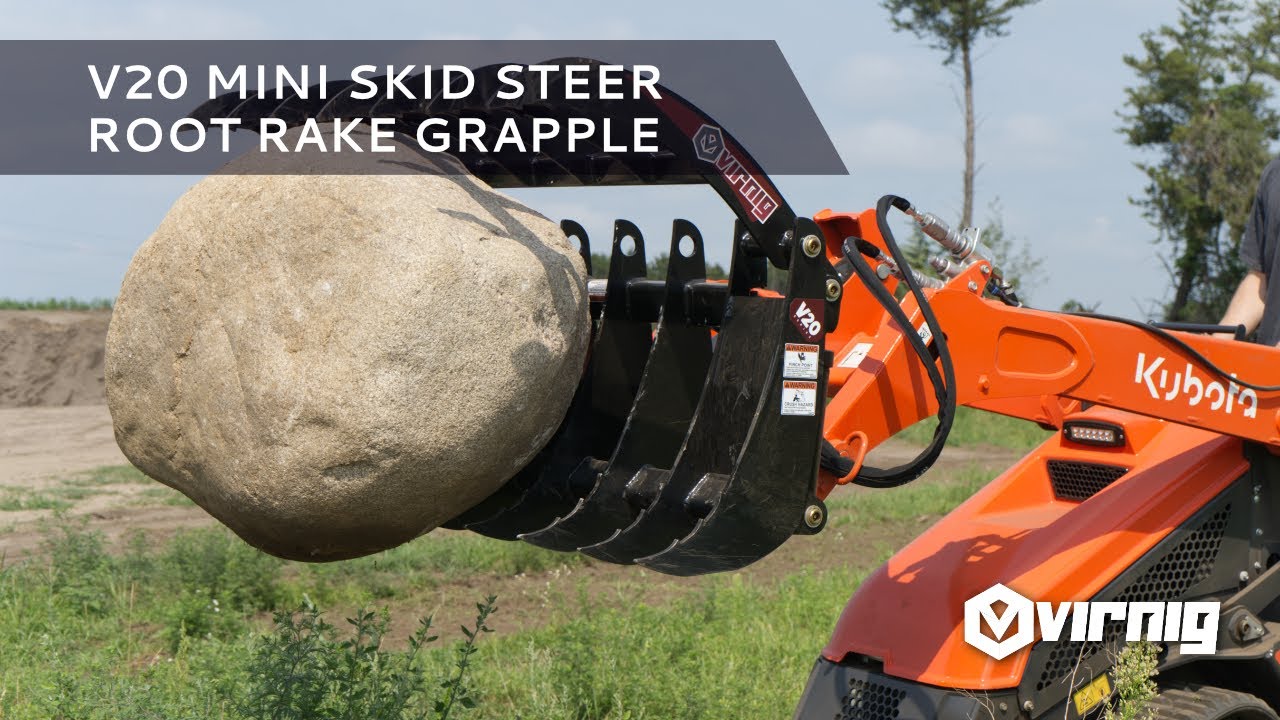 V20 Root Rake Grapple Demo - Mini Skid Steer Attachment