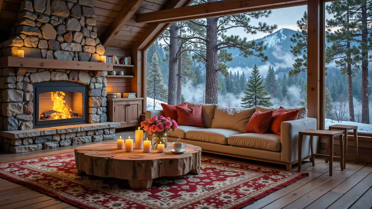 Tranquil Winter Cabin by the Fireplace ❄️ Warm Piano Music for Focus, Study & Sleep