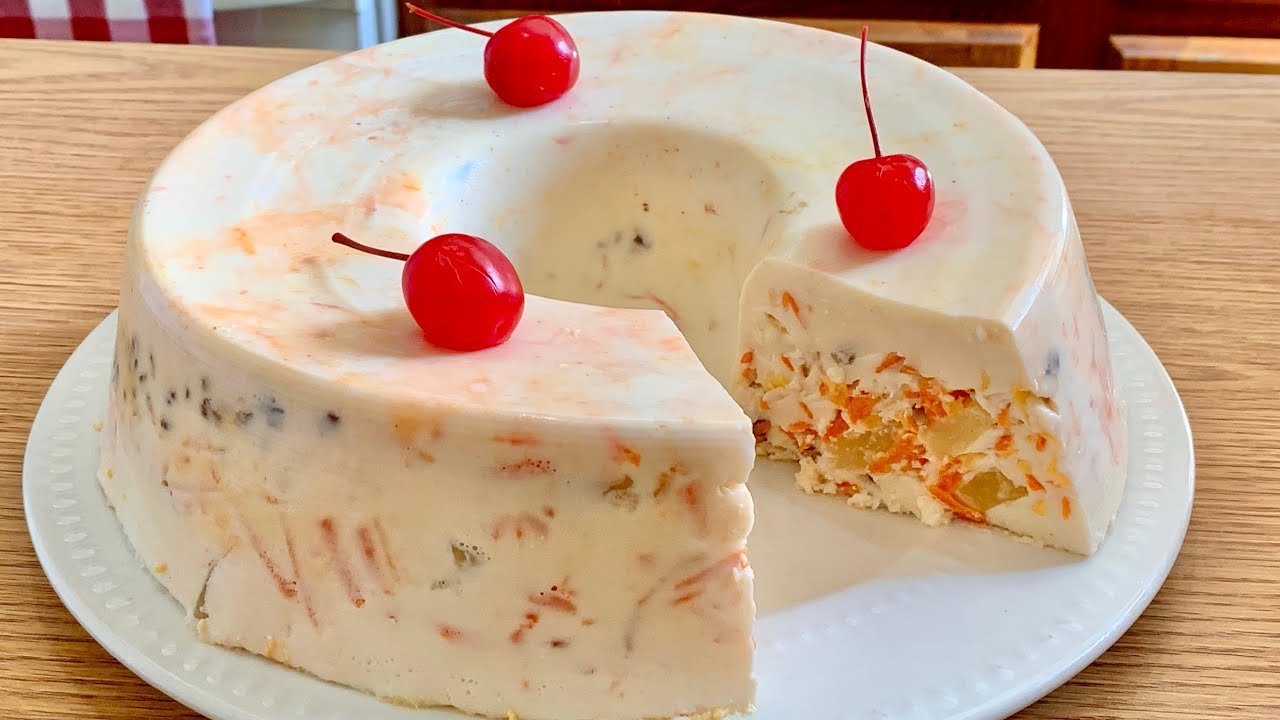 POSTRE DE GELATINA CON QUESO CREMA ZANAHORIA,PIÑA Y NUEZ 😋