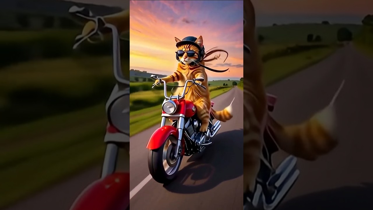 Cat riding a motorcycle #cat #fantasyanimation #aianimation #animation #shorts #viral