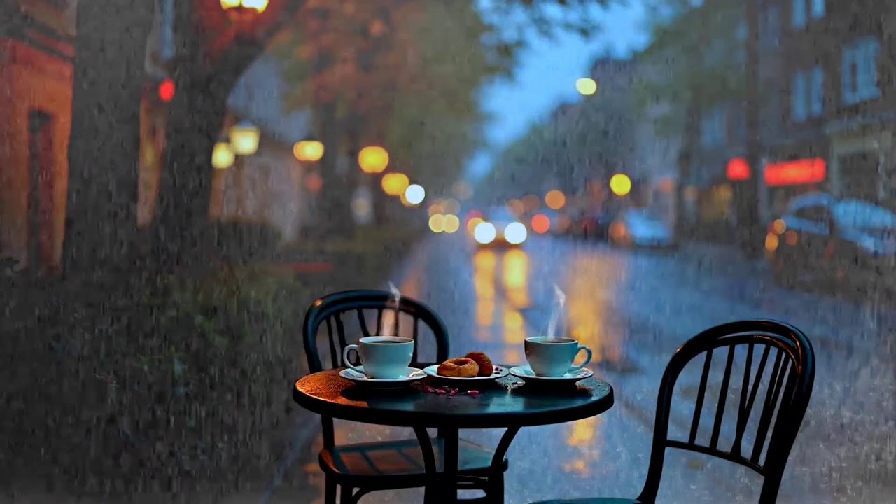Cozy Coffee Shop in the Rain ☕ Calm Piano Music for Stress Relief Sleep