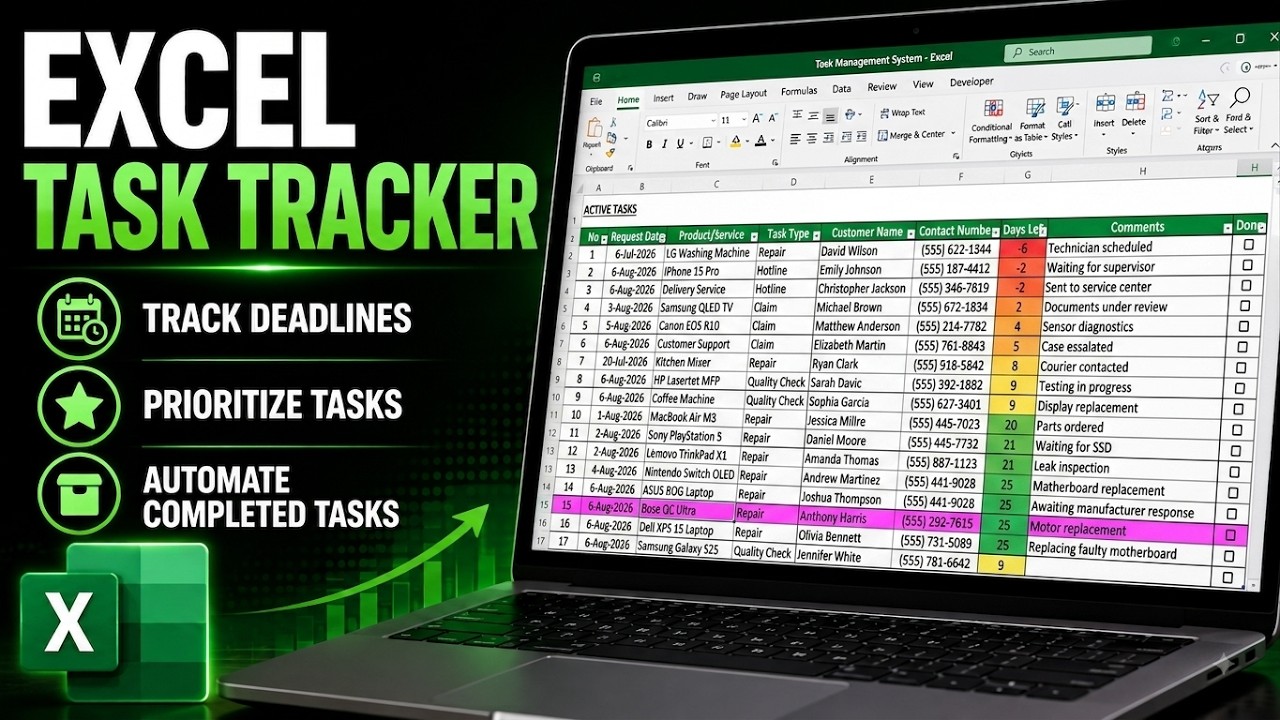 Build a Professional Task Management System in Excel (Step-by-Step)