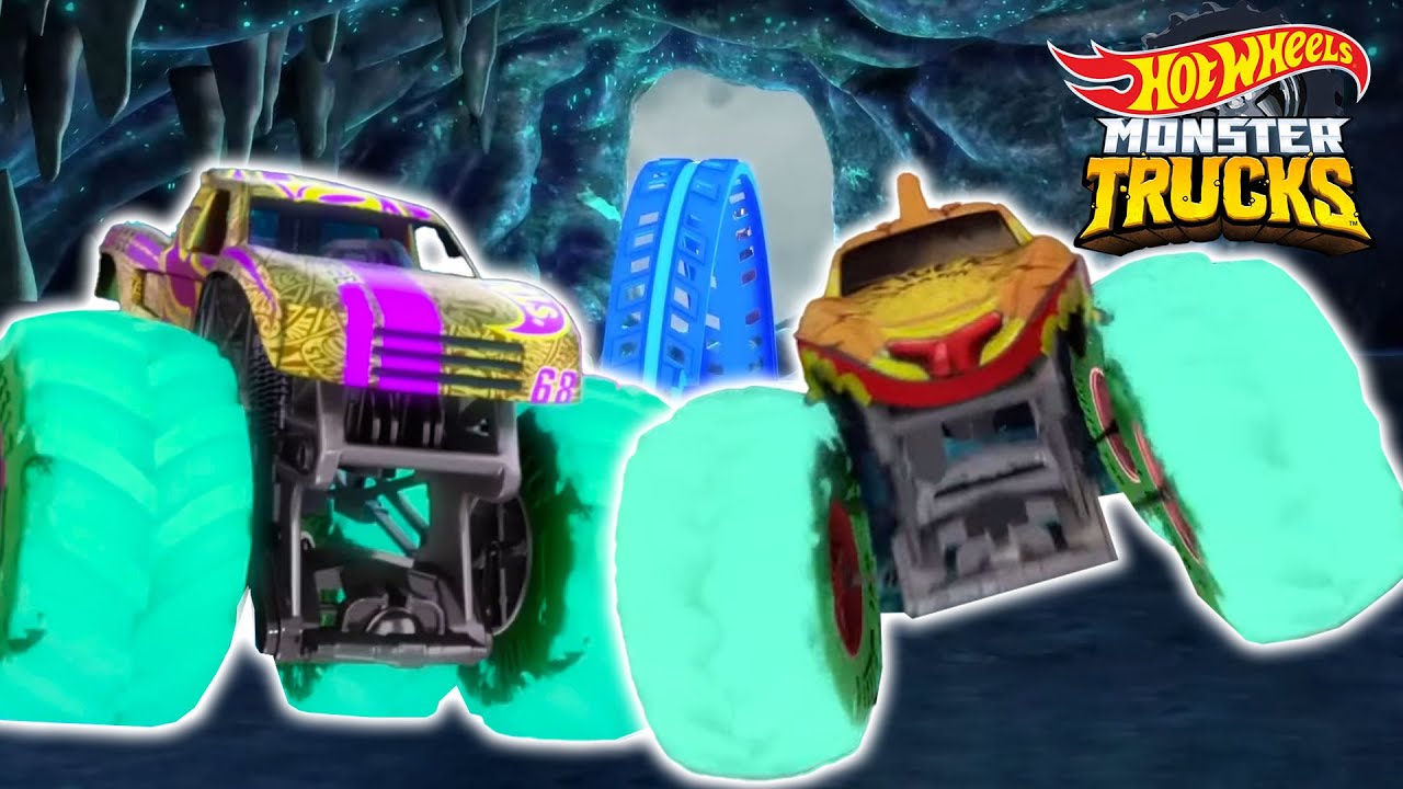 Race Ace and Tiger Shark Glow in the Dark + More Monster Truck Teamwork Adventures 🚗 🔥 | Hot Wheels