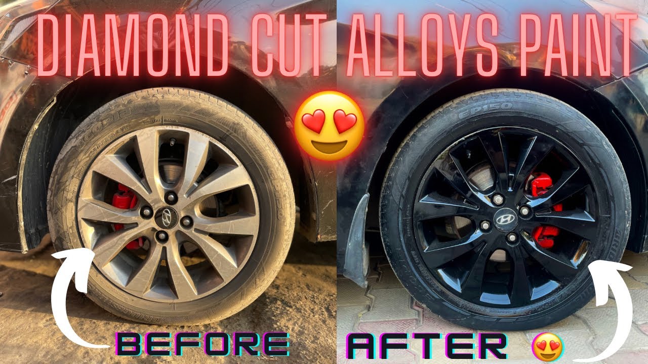 Puri Gaadi Kaali kardi 😂| Diamond Cut Alloy Wheels Paint 😍