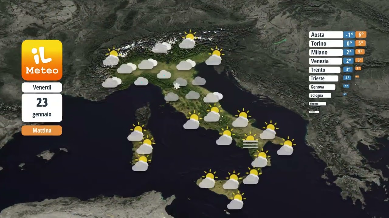 Gioved&igrave; 22 gennaio 2026 Previsioni meteo Italia di domani