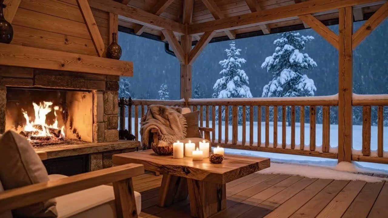 Cozy Cabin Night ❄️ | Fireplace, Candles & Snowfall Romance