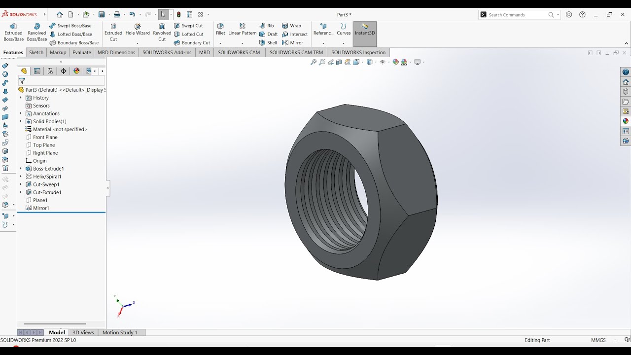 Nut Design in solidwork | Solidwork tutorial for beginner