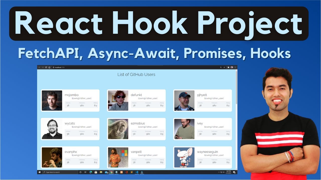 React Hook Project 👉 Get Github Users Data using useEffect Hook with Fetch API in Hindi in 2021