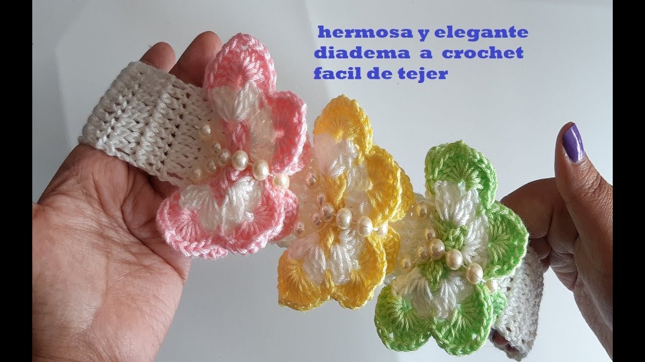 diadema a crochet -  con mariposas tejidas en 3D facil paso a paso - crochet headband
