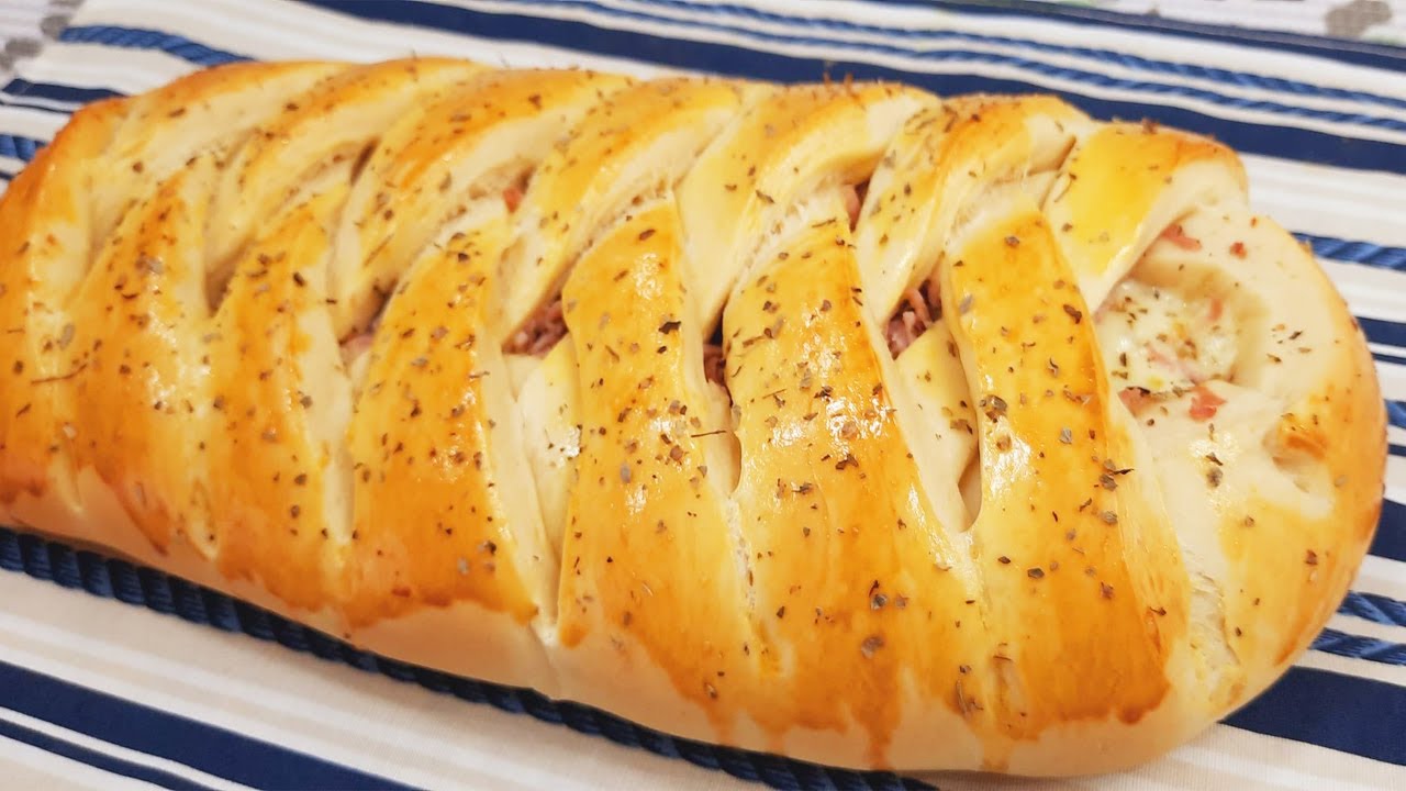 PÃO TRANÇADO RECHEADO MAIS FACIL QUE JÁ FIZ