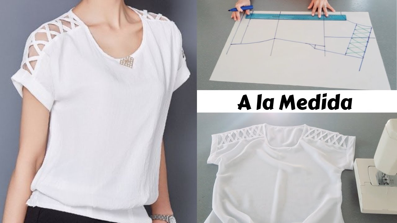 Mira Como se Hace, Blusa a la Medida con tiras cruzadas en las mangas