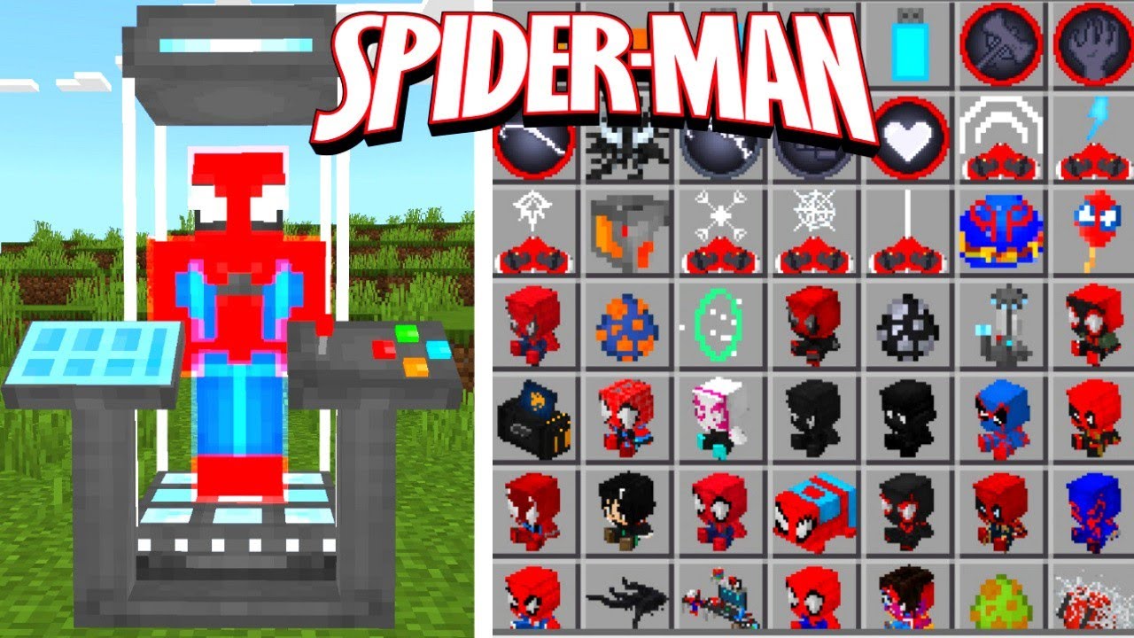 MELHOR!! ADDON DO HOMEM-ARANHA PARA MINECRAFT PE/BEDROCK!