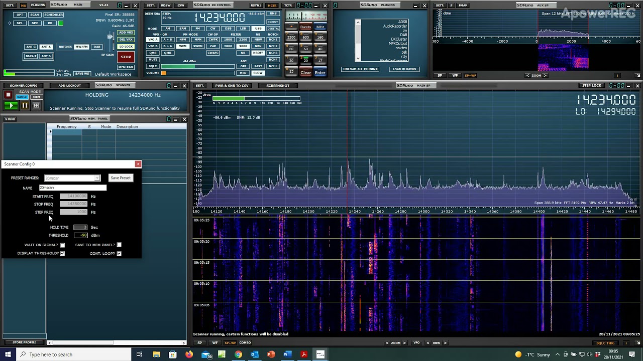 SDRuno scanning 20m example clip 2