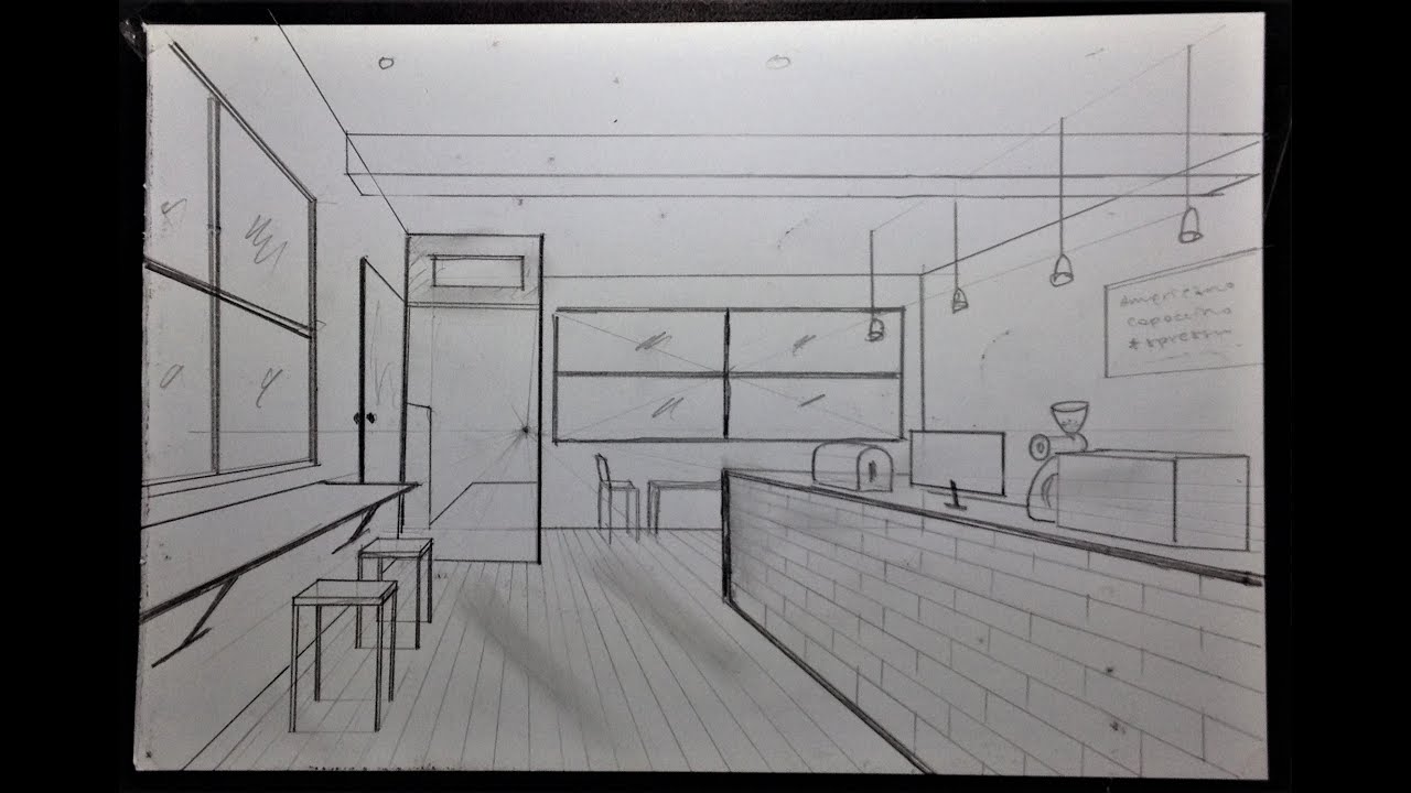 How To Draw a Simple Coffee Shop in One Point Perspective