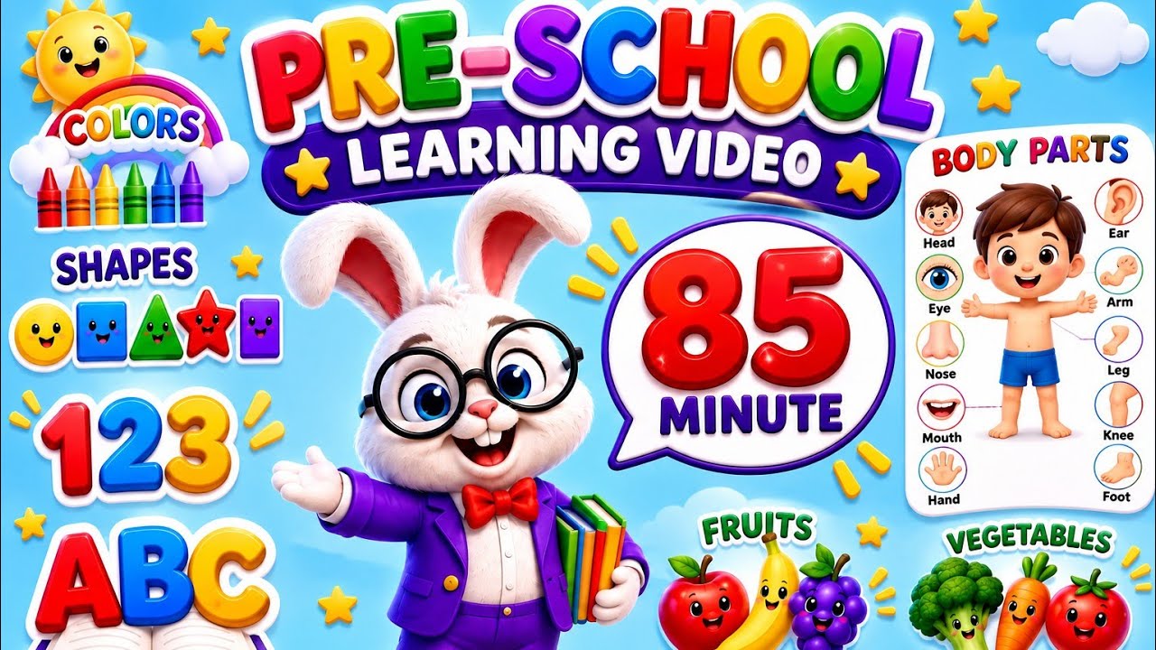 Preschool learning video | Baby learning first words | Toddler learning ABC, 123, colors, shapes etc