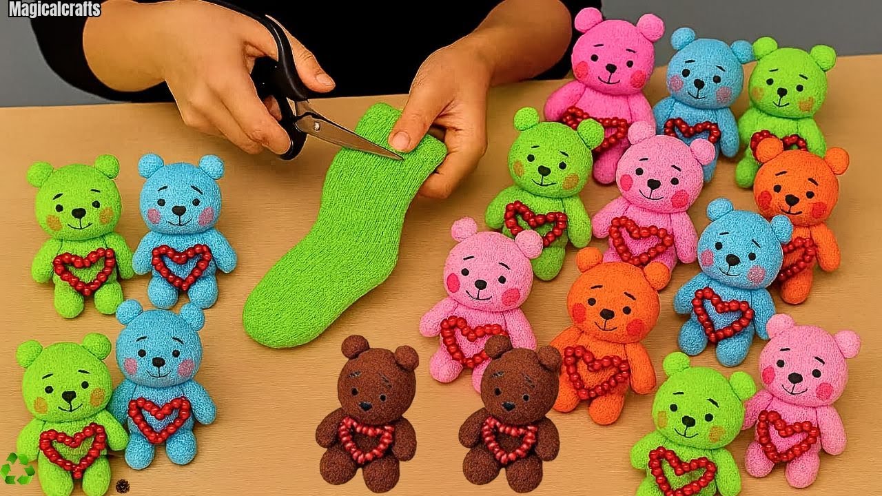 DIY Sock Teddy Bears 🧸 No Sewing Machine Needed! ♻️ Easy & Cute Handmade Gift Ideas 🥰