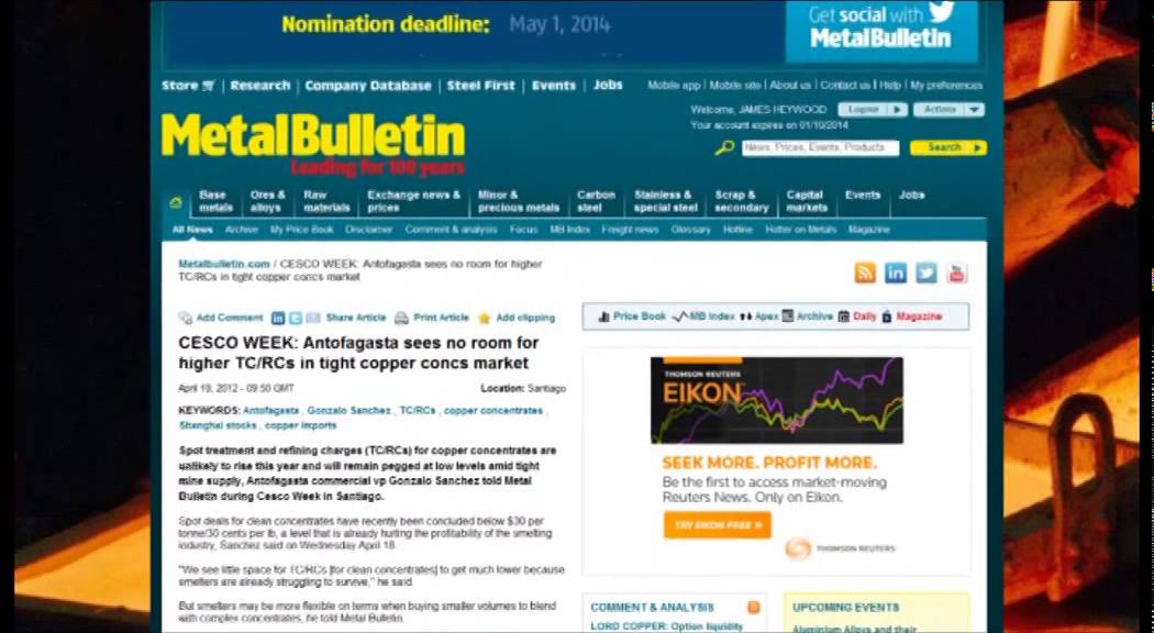 Metal Bulletin launches Copper Concentrates TC/RC index